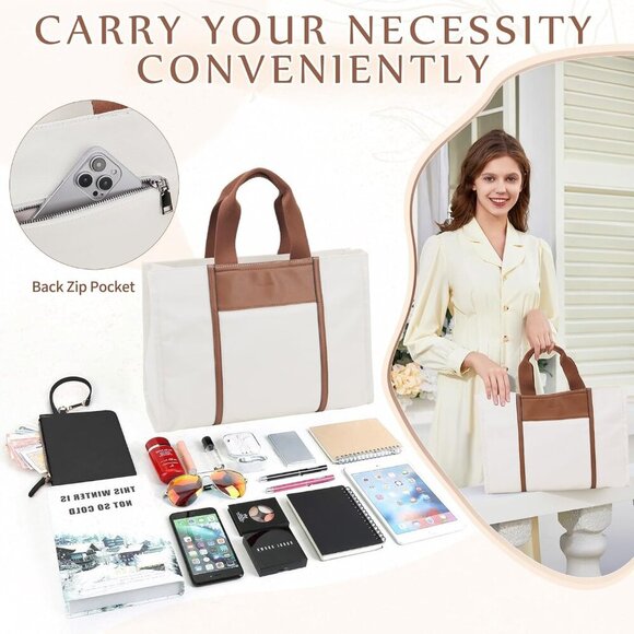 Canvas Tote Bag Women Large Capacity Detachable Strap Travel Office - Picture 4 of 7